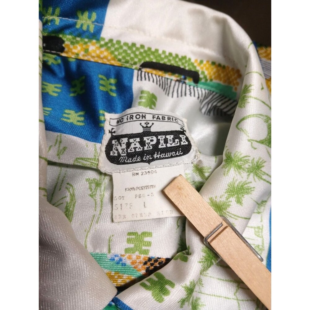 Vintage 70s Napili Made Hawaii Tropical Graphic Hawaiian Shirt Size L No Iron - Picture 6 of 13